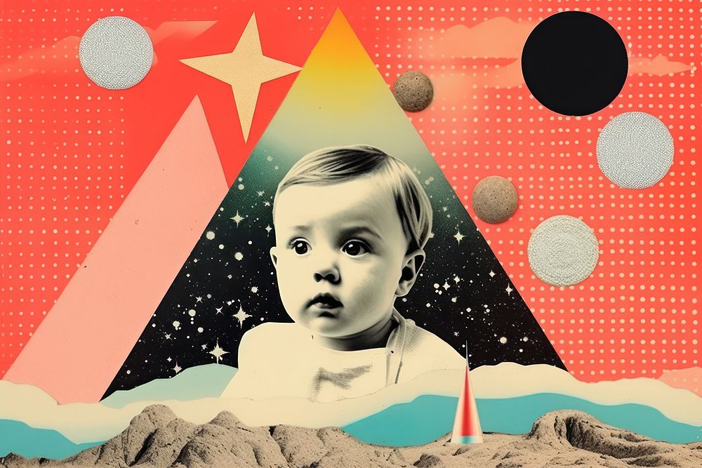 Collage Retro dreamy baby portrait poster cute.