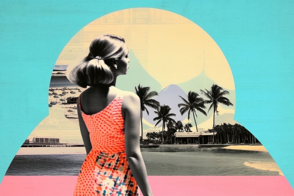 Collage Retro dreamy beach outdoors fashion poster.
