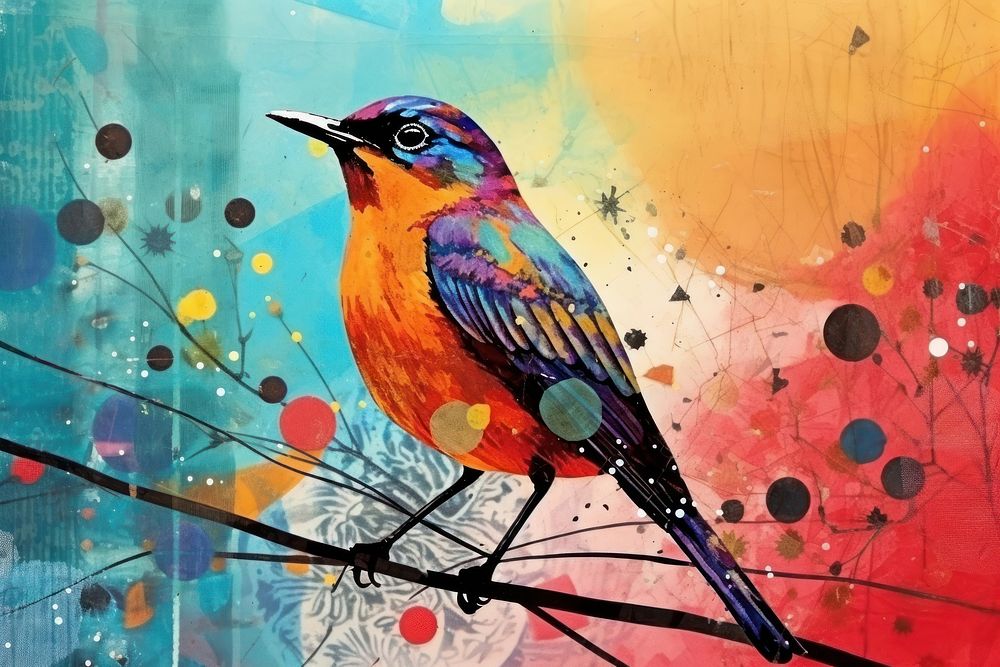 Collage Retro dreamy bird painting animal beak.