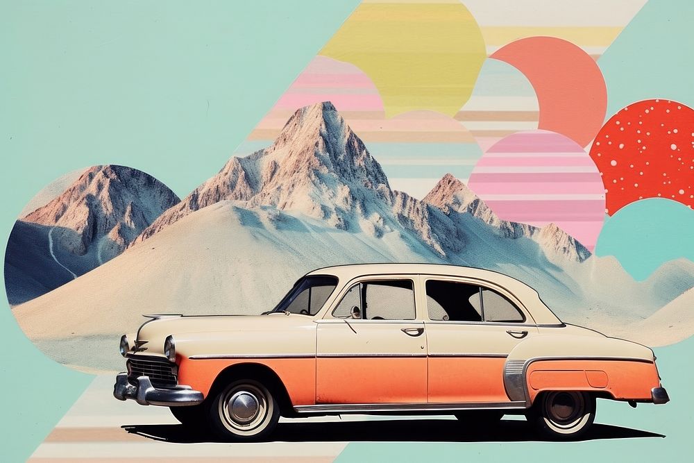 Collage Retro dreamy car vehicle art transportation.