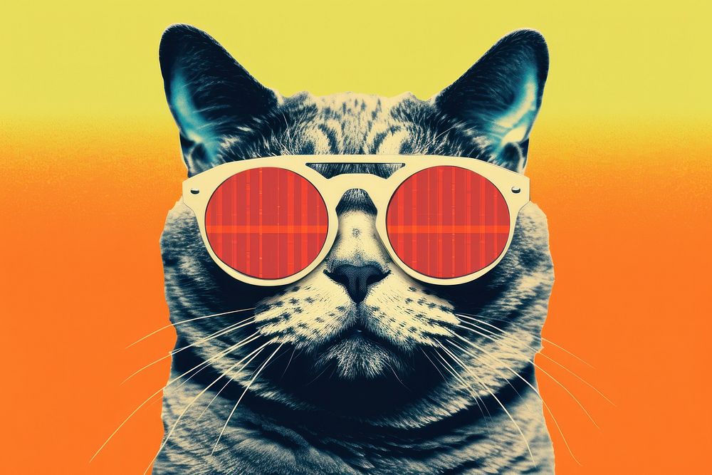 Collage Retro dreamy cat sunglasses animal mammal.