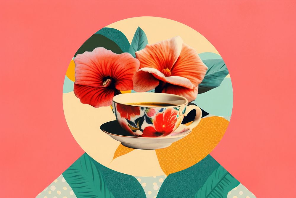 Collage Retro dreamy coffee flower plant art.
