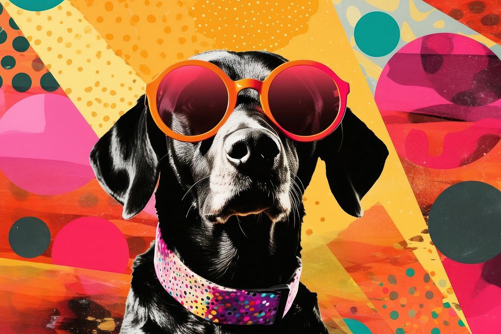 Collage Retro dreamy dog sunglasses mammal animal.