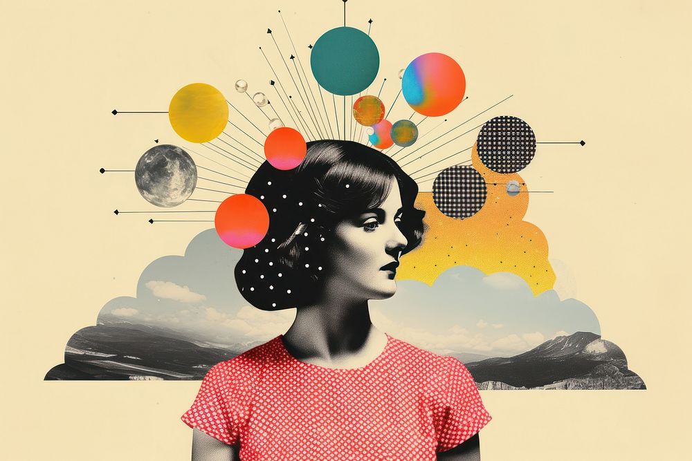 Collage Retro dreamy dotor painting portrait collage.