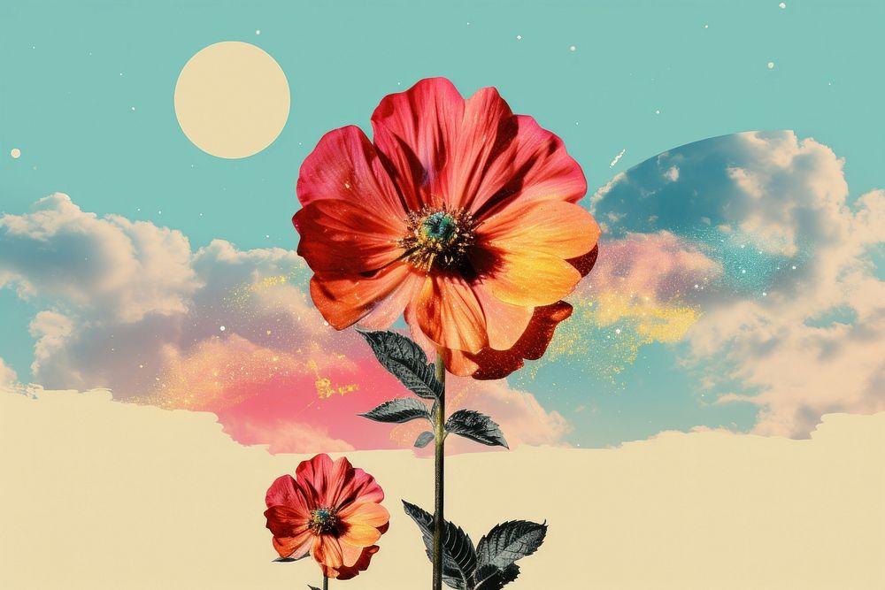 Collage Retro dreamy flower outdoors nature plant.