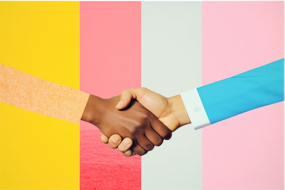 Collage Retro dreamy handshake togetherness agreement pattern.