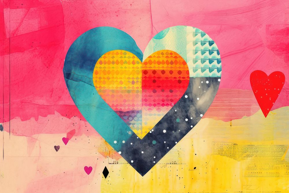 Collage Retro dreamy heart backgrounds creativity painting.