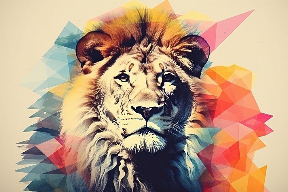 Collage Retro dreamy lion mammal animal art.