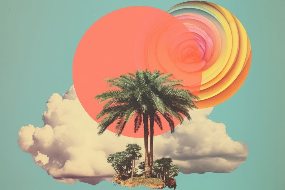Collage Retro dreamy palm dotor outdoors nature plant.