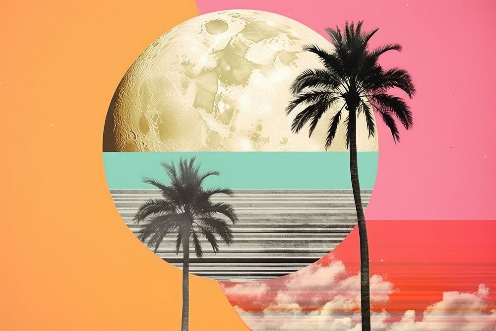 Collage Retro dreamy palm dotor outdoors nature plant.