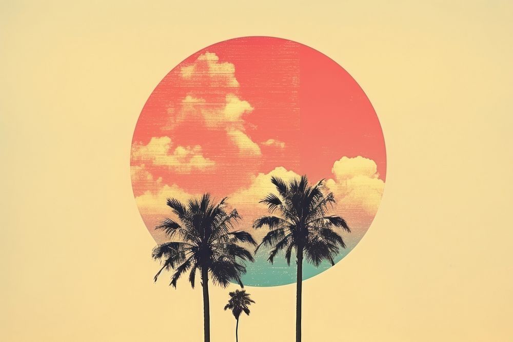 Collage Retro dreamy palm tree outdoors nature plant.