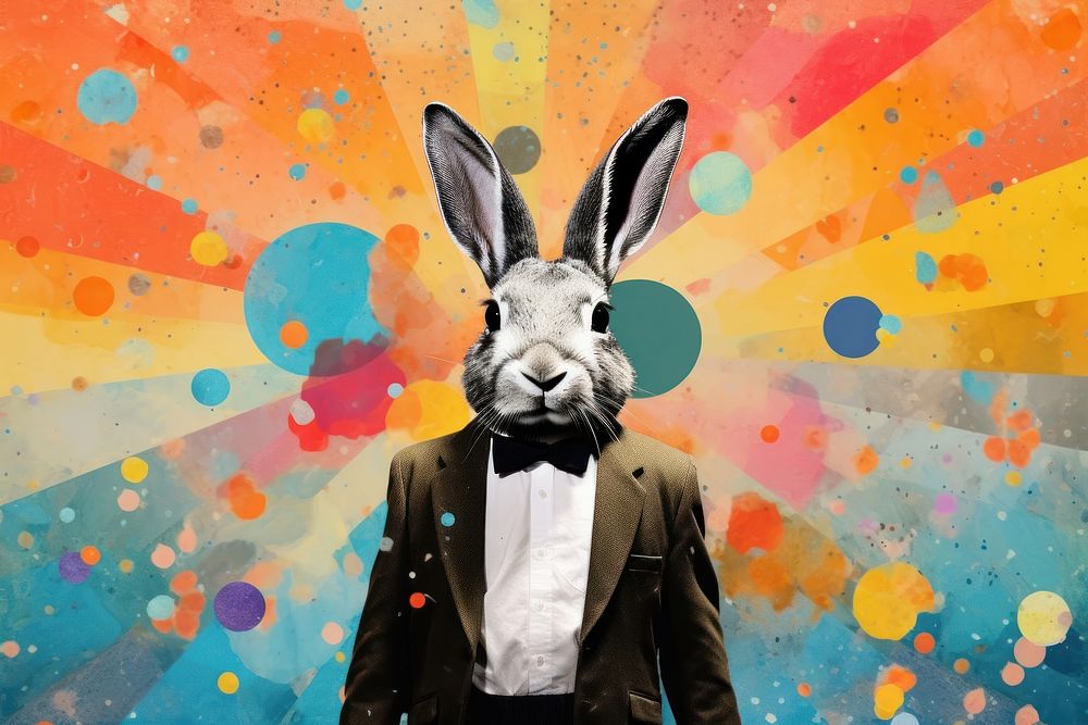 Collage Retro dreamy rabbit portrait animal mammal.