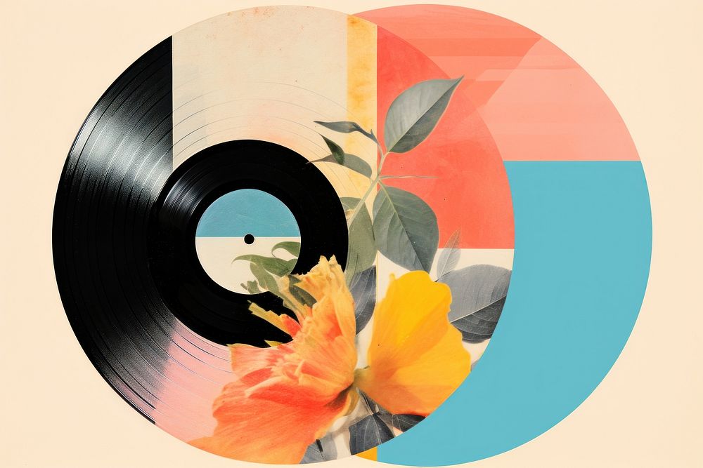 Collage Retro dreamy record music painting flower plant.