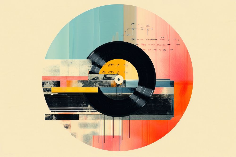 Collage Retro dreamy record music collage technology gramophone.