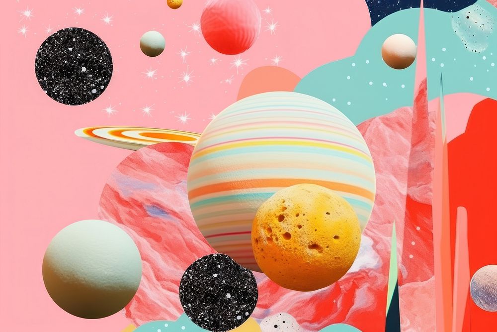 Collage Retro dreamy space confectionery science cartoon.