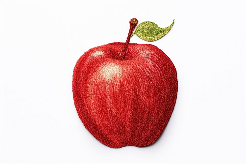 Embroidery design red apple fruit plant.