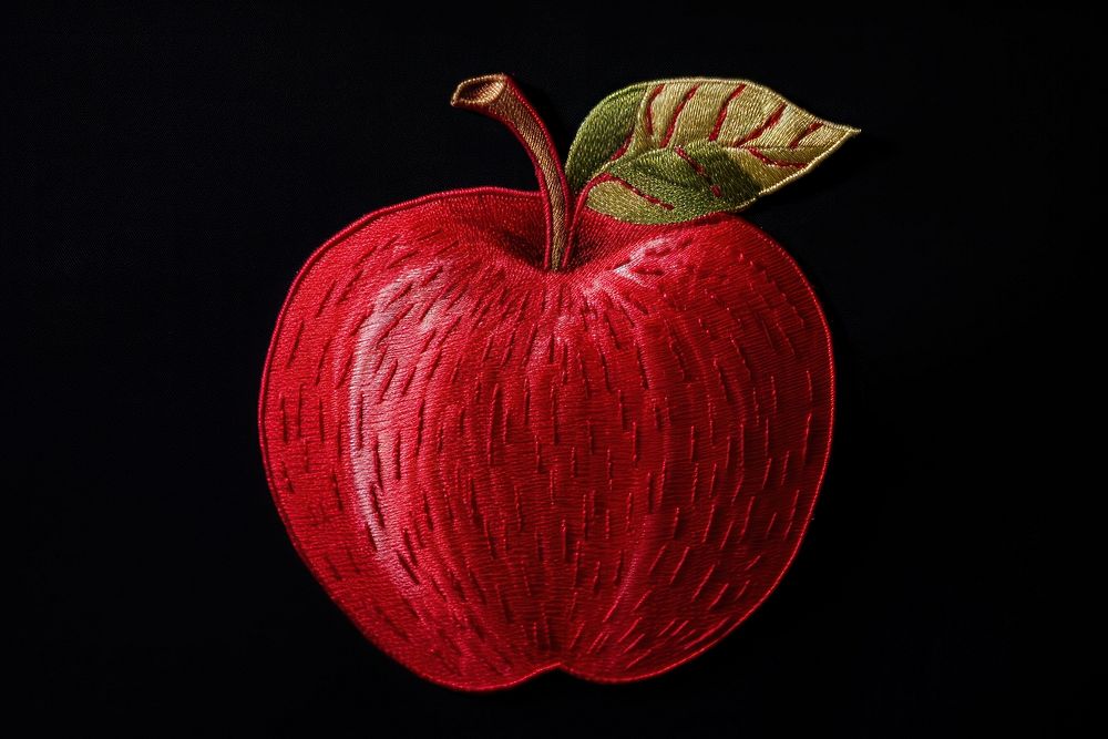 Embroidery design red apple fruit plant.
