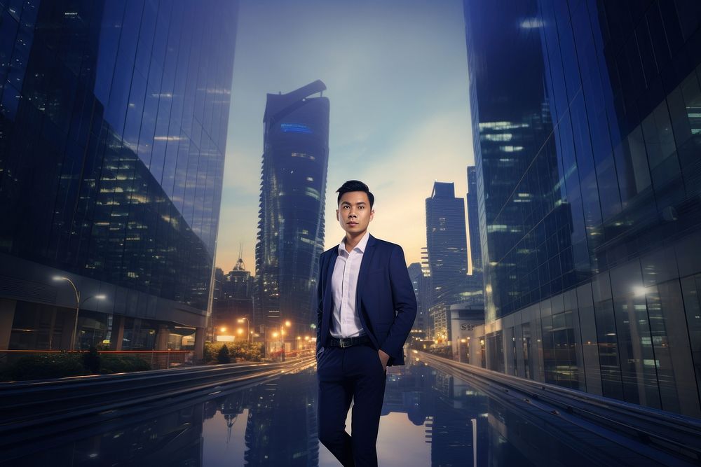 Thai businessman city architecture metropolis. AI generated Image by rawpixel.