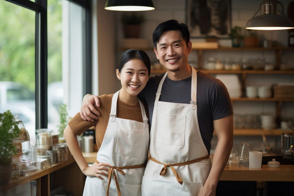 Thai couple adult apron togetherness. AI generated Image by rawpixel.