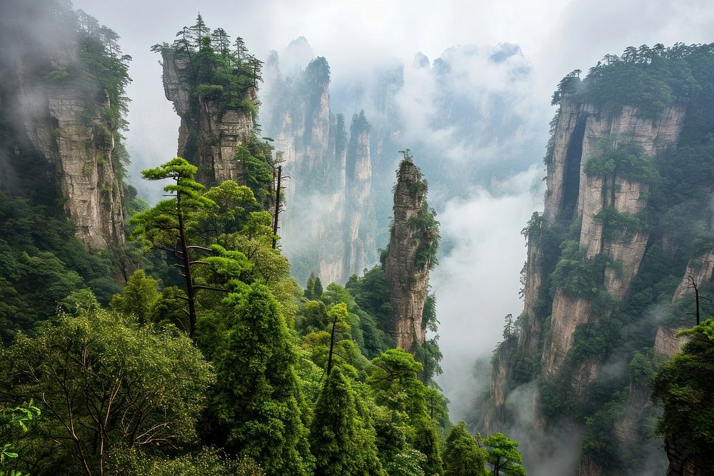 Wulingyuan Scenic Area forest landscape outdoors. AI generated Image by rawpixel.