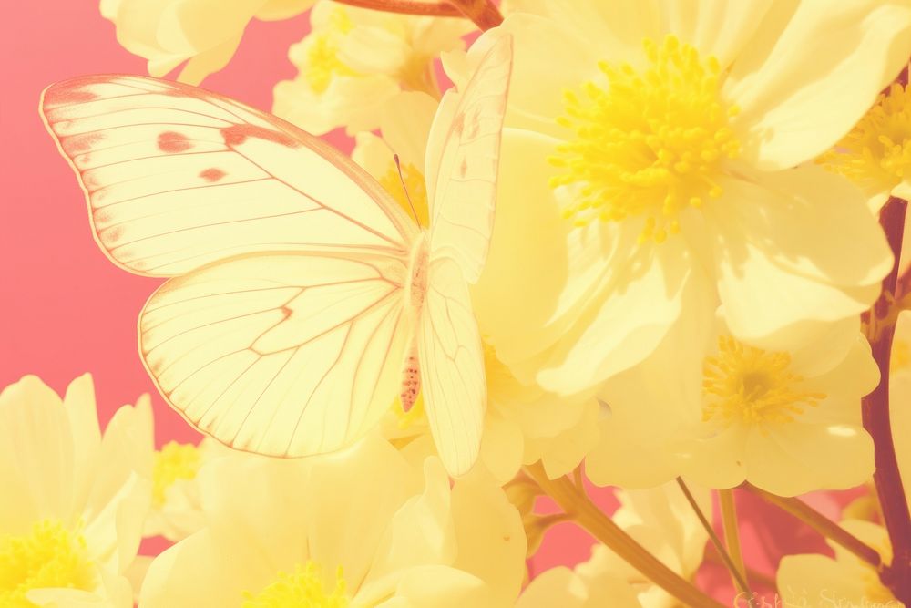 Butterfly on flower outdoors nature petal. AI generated Image by rawpixel.