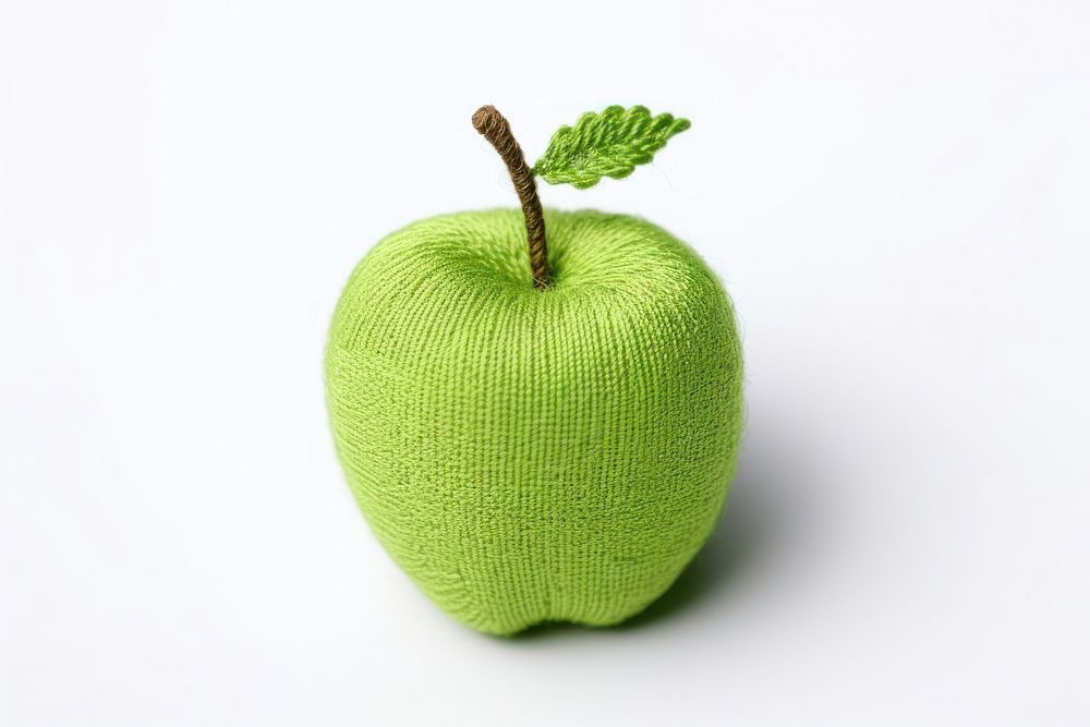 White fabric green apple embroidery fruit.