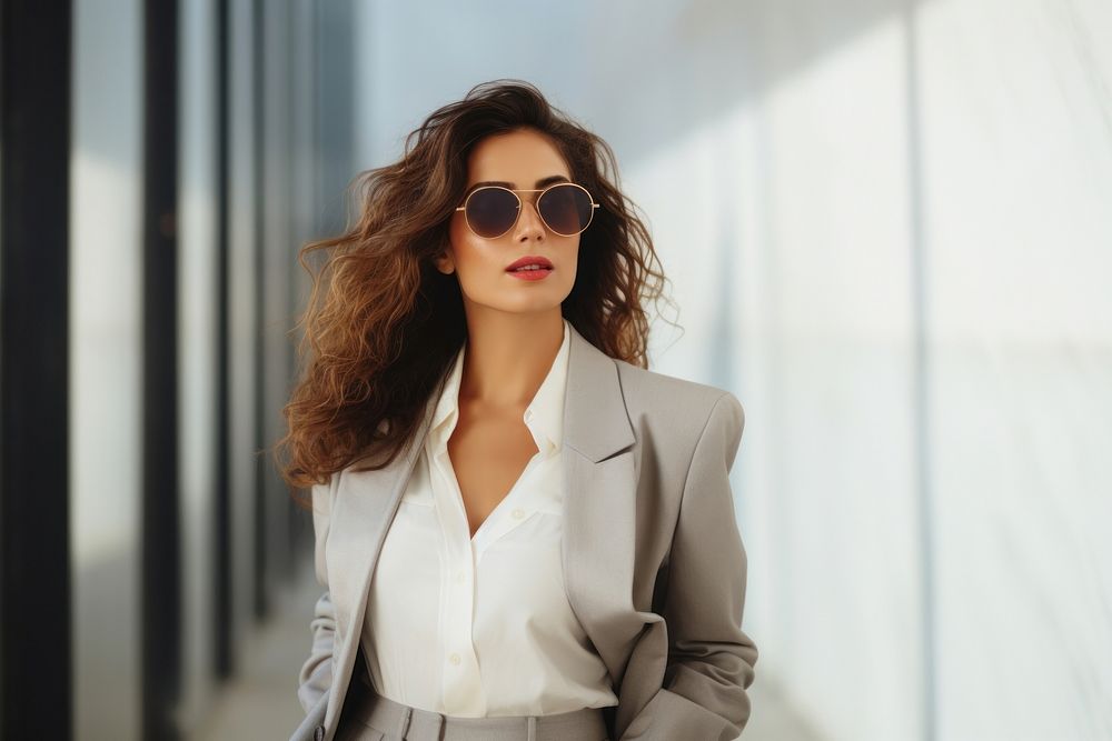 Business fashion sunglasses blazer jacket.