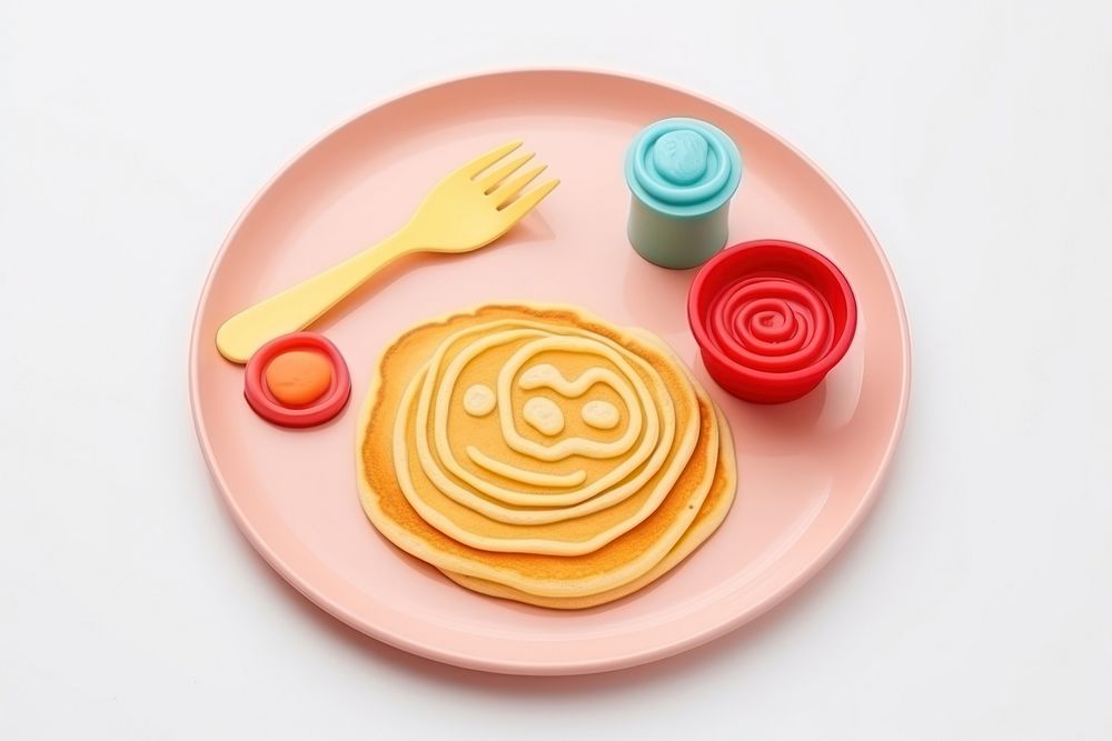 Plasticine of pancake plate food fork.