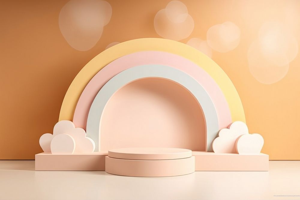 Rainbow beige background product display backdrop.