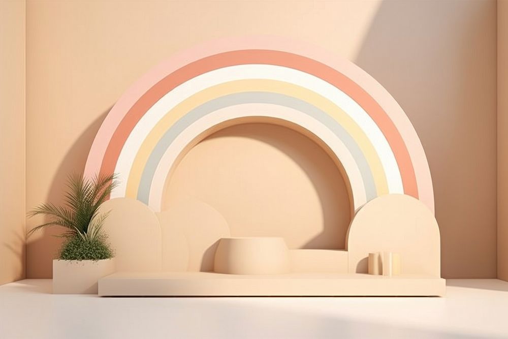 Rainbow beige background product display backdrop.