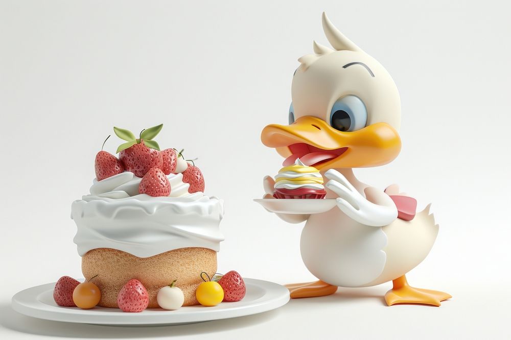  Cute duck cake strawberry dessert. AI generated Image by rawpixel.
