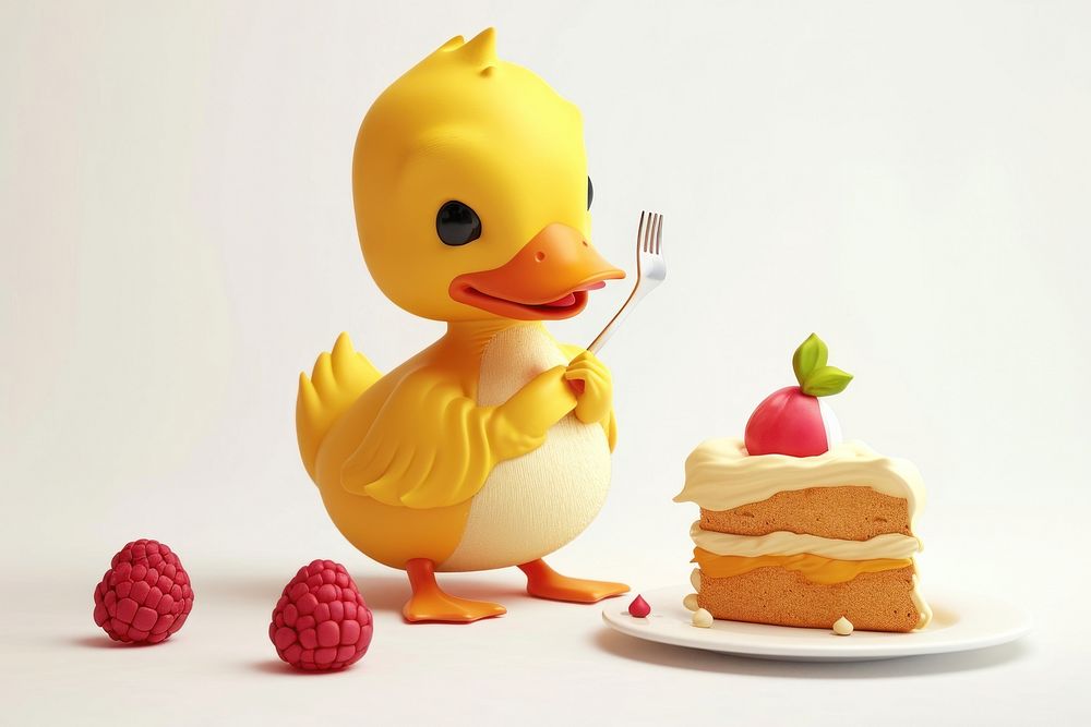  Cute duck cake dessert fruit. AI generated Image by rawpixel.
