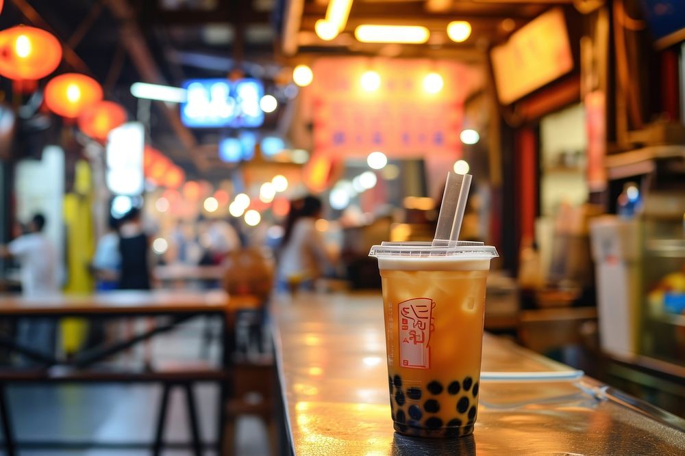 Taiwanese bubble milk tea drink architecture refreshment.
