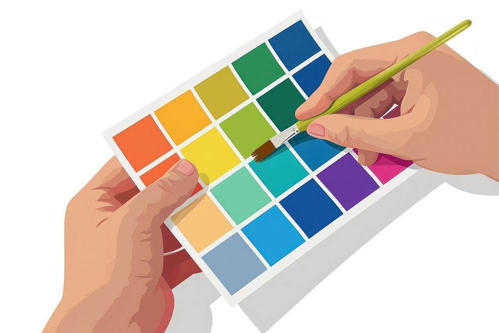 Color palette guide paint brush hand.