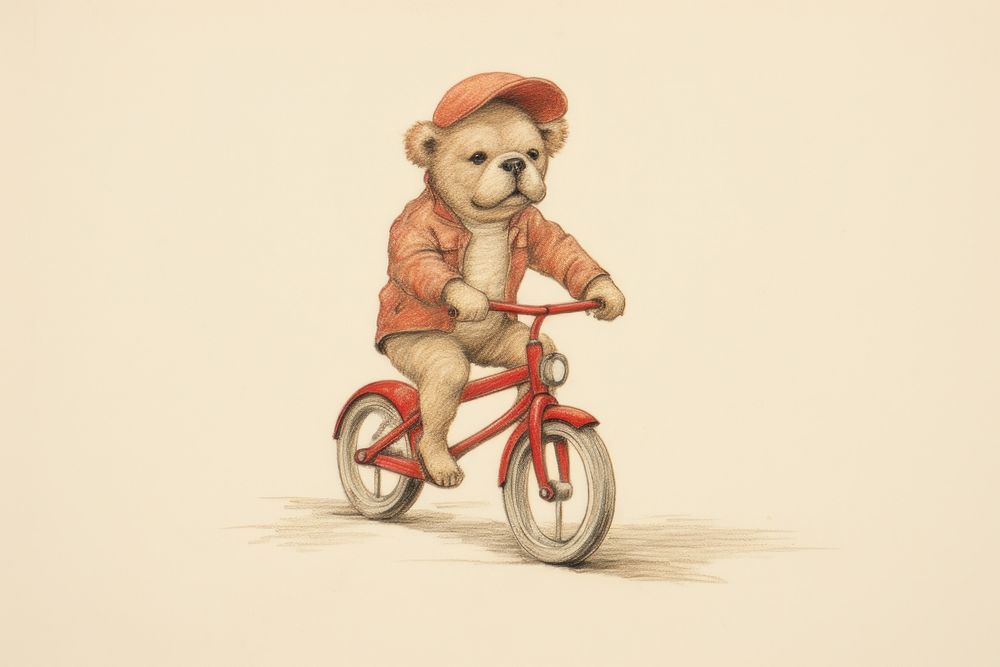 Dog characters riding bicycle vehicle drawing sketch.