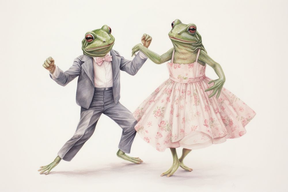 Frog couple characters dancing amphibian drawing animal.