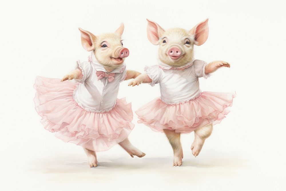 Pig characters ballet dancing mammal animal cute.