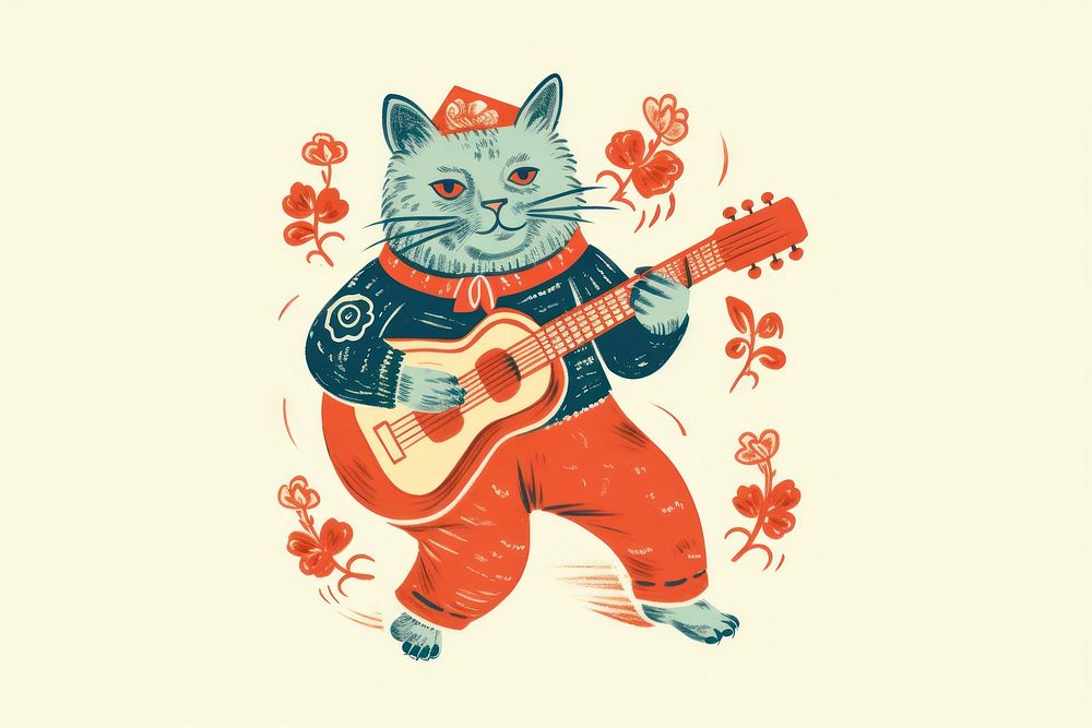 Cat playing guitar representation performance creativity. AI generated Image by rawpixel.