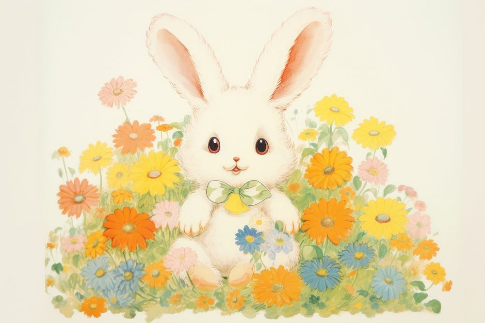 Baby rabbit in flower garden animal mammal plant. AI generated Image by rawpixel.
