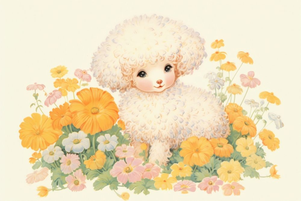 Baby sheep in flower garden plant cute toy. AI generated Image by rawpixel.