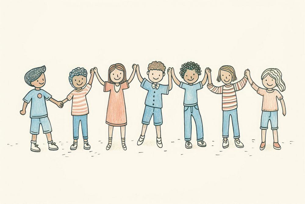 Diverse children holding hands drawing sketch fun. AI generated Image by rawpixel.