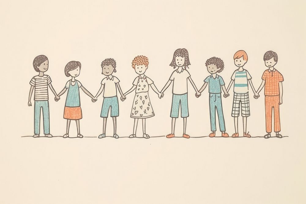 Diverse children holding hands drawing sketch art. AI generated Image by rawpixel.