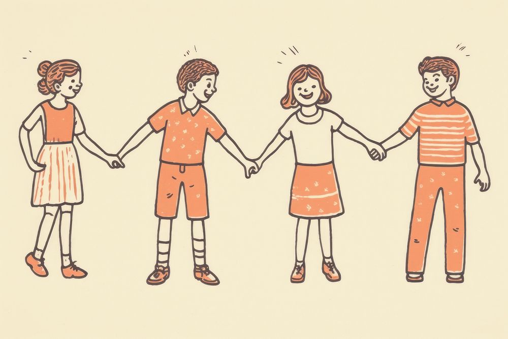 Diverse children holding hands drawing sketch fun. AI generated Image by rawpixel.