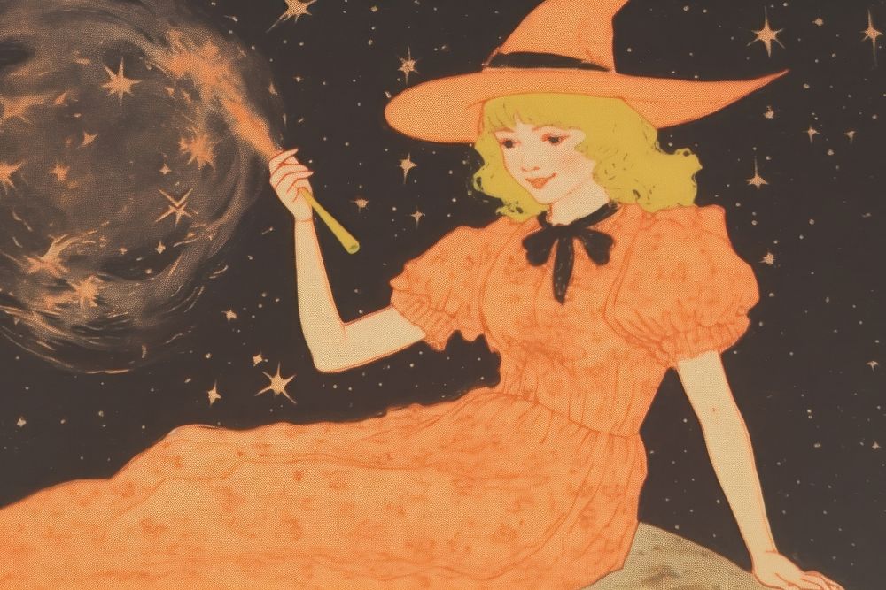 Witch using magic painting adult art.