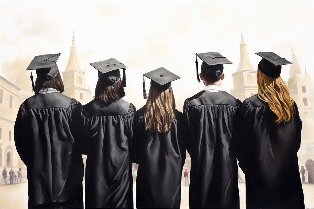 Group of university graduates graduation standing adult. AI generated Image by rawpixel.