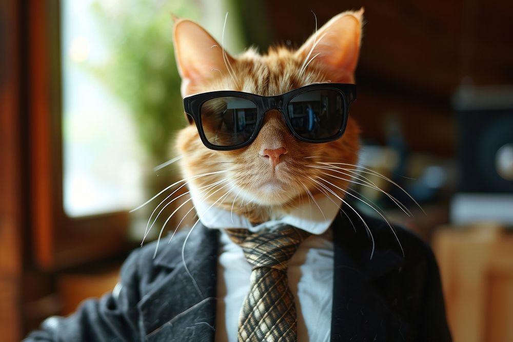  Cat wearing sunglasses portrait animal mammal. AI generated Image by rawpixel.