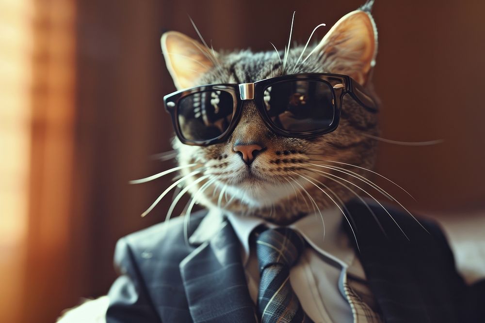  Cat wearing sunglasses animal mammal adult. AI generated Image by rawpixel.