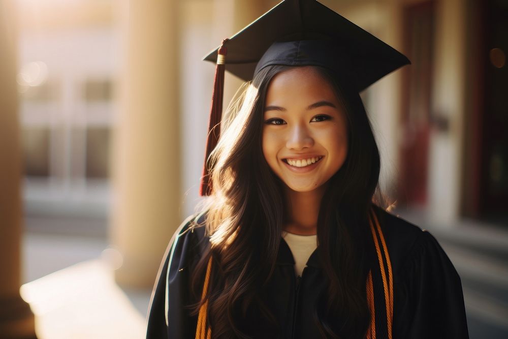 Half-Asian-american girl graduation portrait student. AI generated Image by rawpixel.