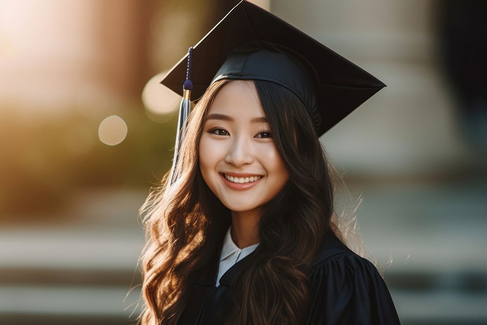 Half-Asian-american girl graduation portrait outdoors. AI generated Image by rawpixel.