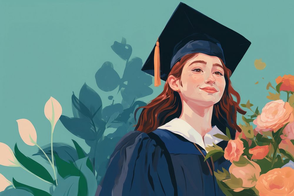 White girl graduation school flower. AI generated Image by rawpixel.